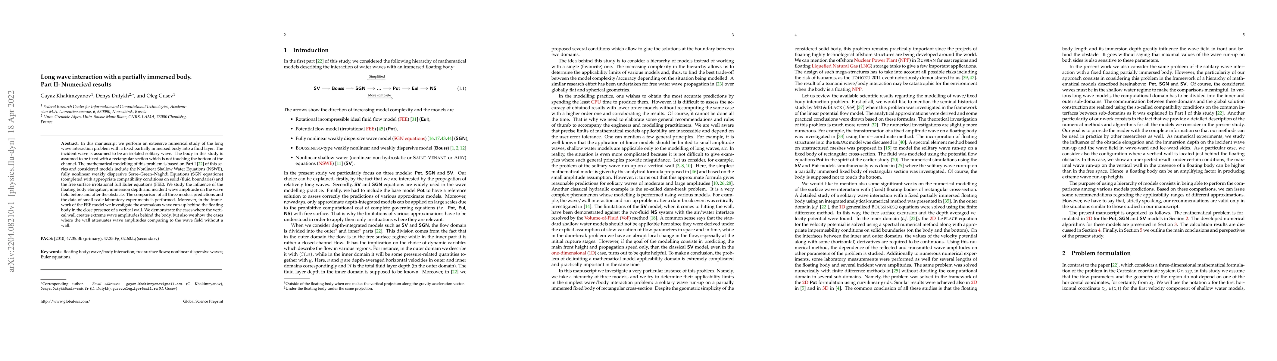 Thumbnail for Long wave interaction with a partially immersed body. Part II: Numerical
  results