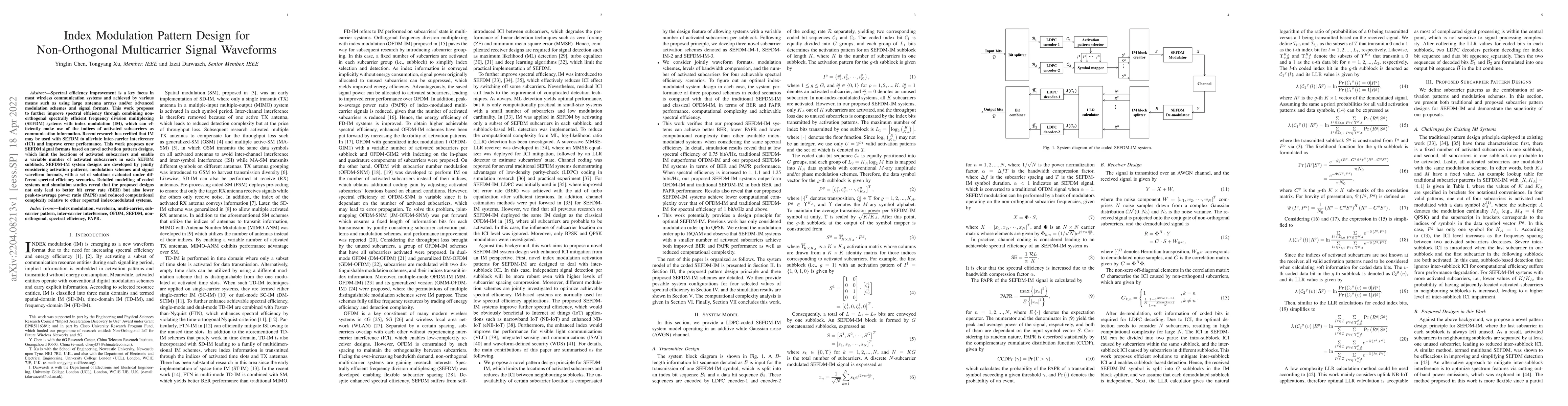 Thumbnail for Index Modulation Pattern Design for Non-Orthogonal Multicarrier Signal
  Waveforms