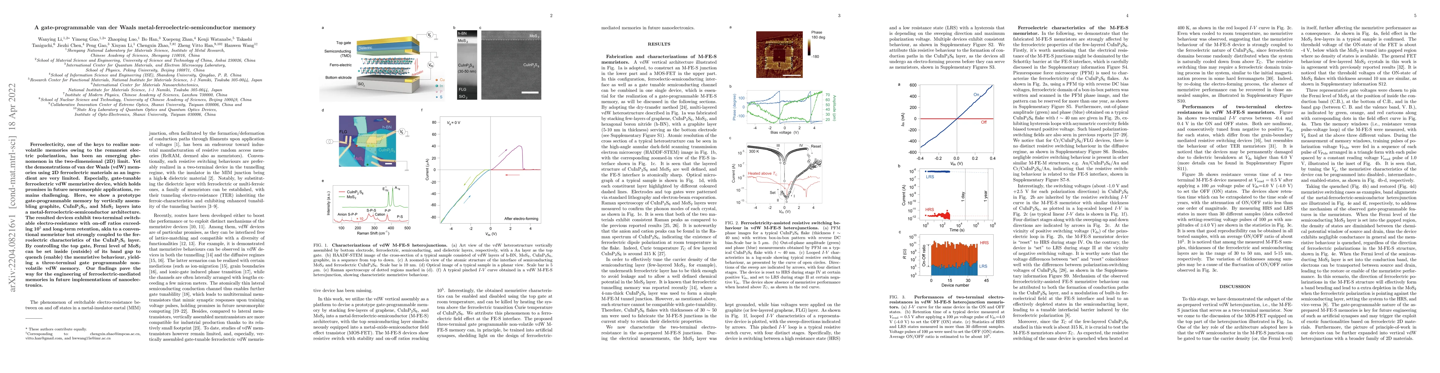 Thumbnail for A gate-programmable van der Waals metal-ferroelectric-semiconductor
  memory