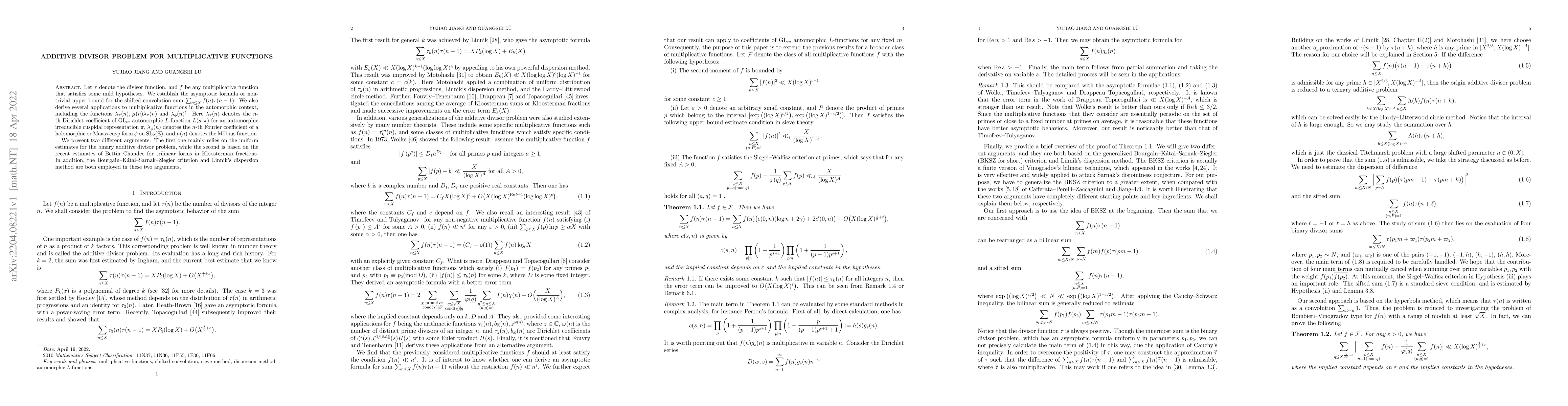Thumbnail for Additive divisor problem for multiplicative functions