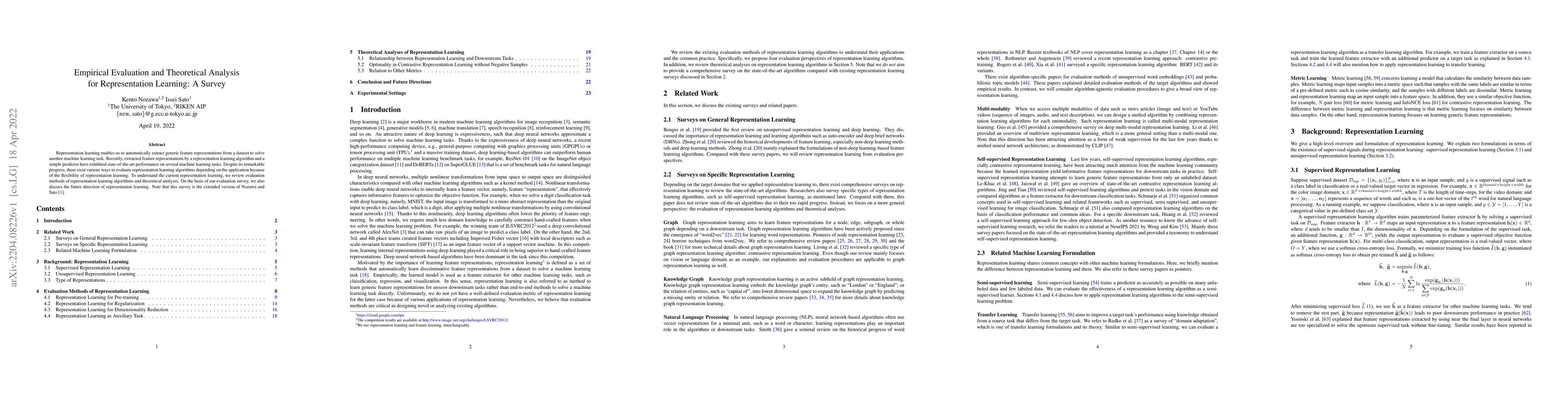Thumbnail for Empirical Evaluation and Theoretical Analysis for Representation
  Learning: A Survey