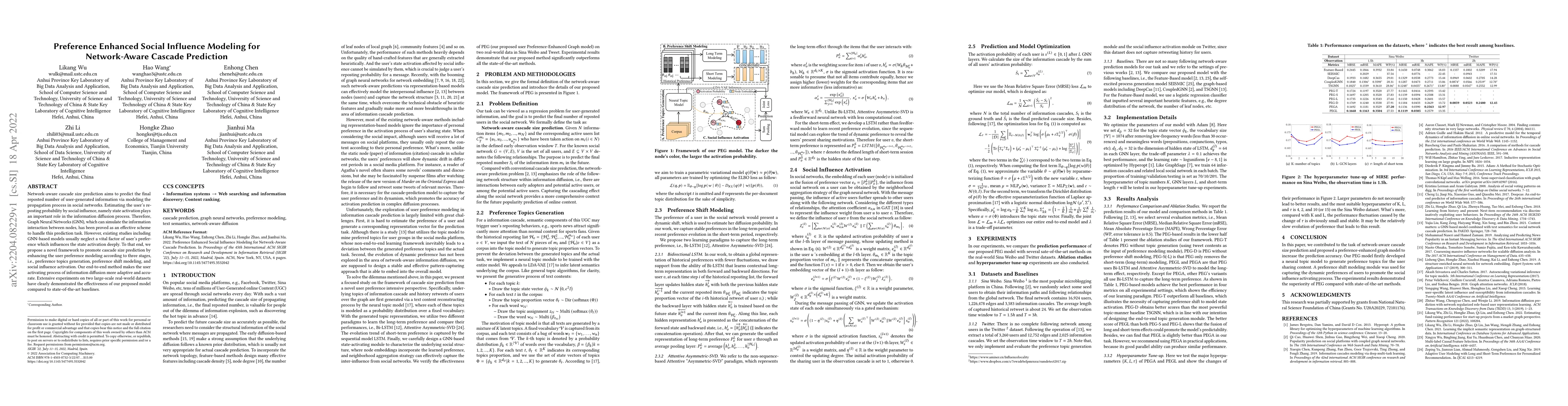 Thumbnail for Preference Enhanced Social Influence Modeling for Network-Aware Cascade
  Prediction