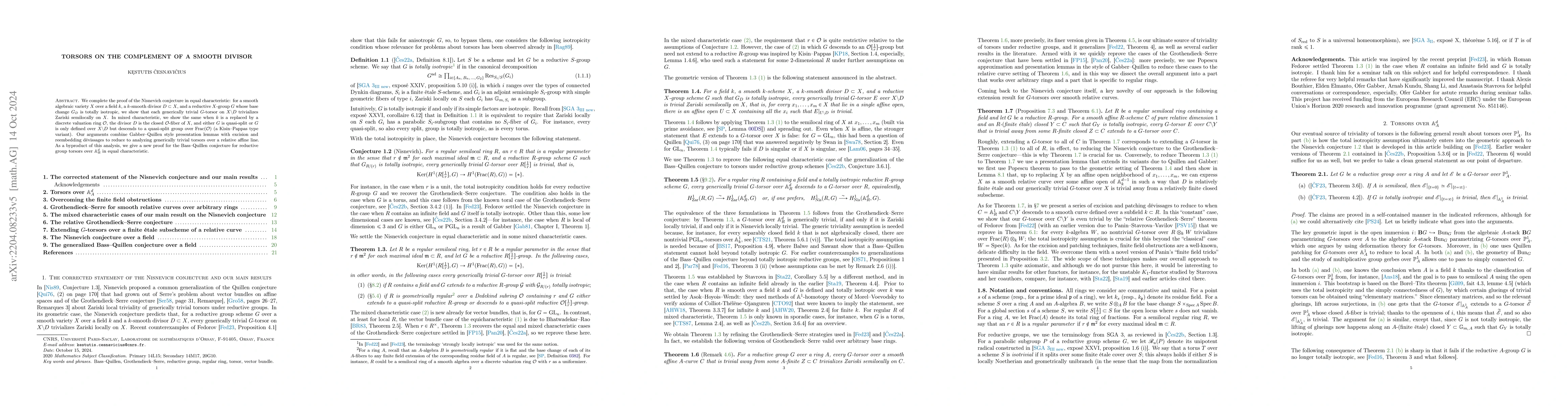 Thumbnail for Torsors on the complement of a smooth divisor