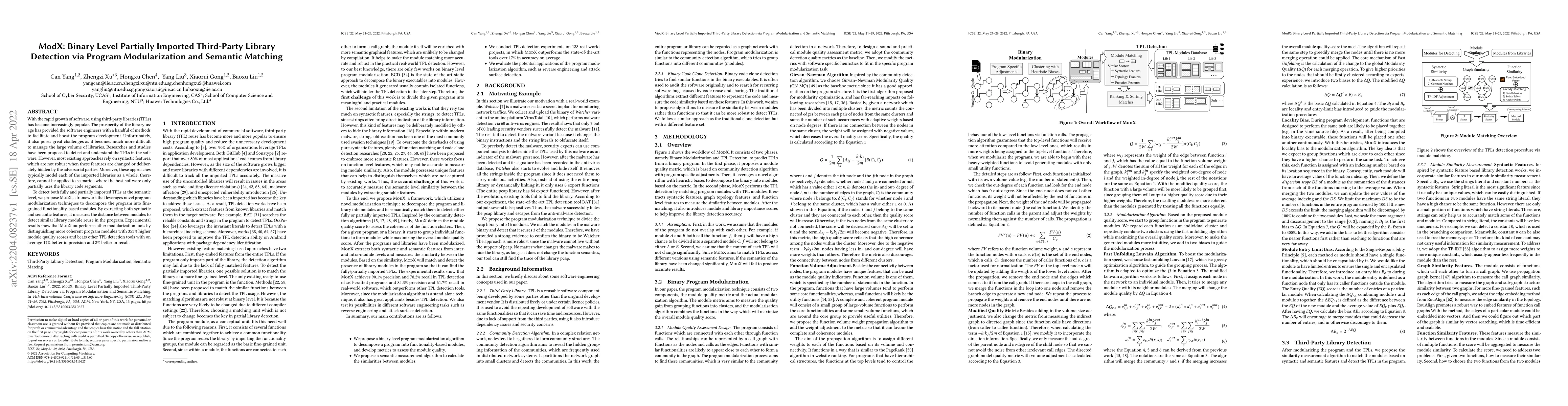Thumbnail for Modx: Binary Level Partial Imported Third-Party Library Detection
  through Program Modularization and Semantic Matching