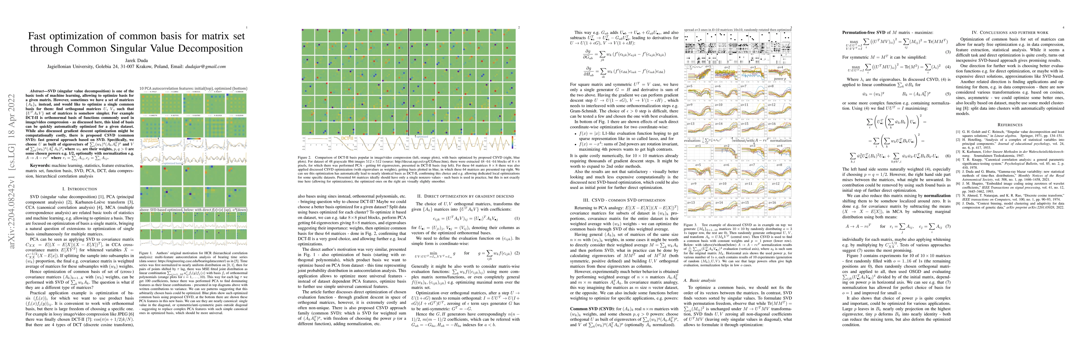 Thumbnail for Fast optimization of common basis for matrix set through Common Singular
  Value Decomposition