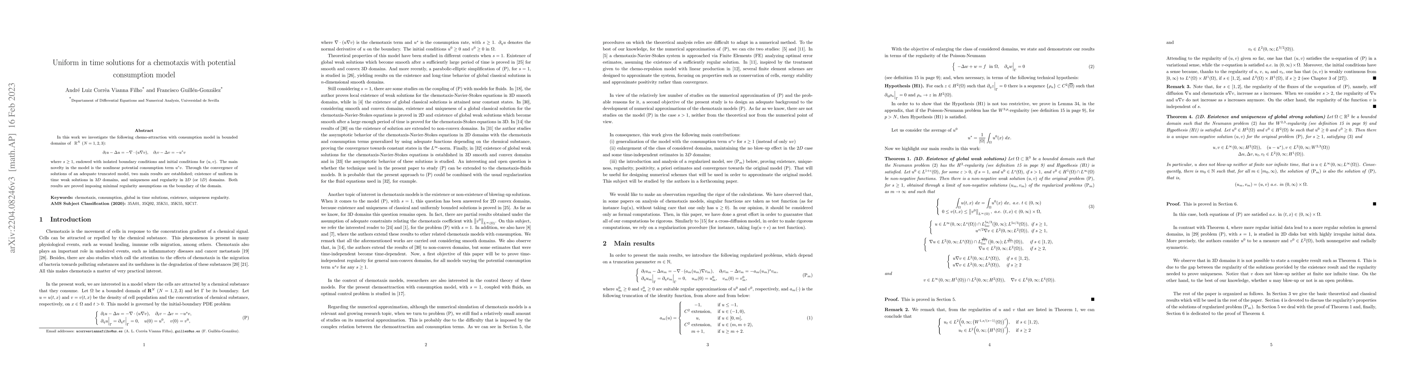 Thumbnail for Uniform in time solutions for a chemotaxis with potential consumption
  model