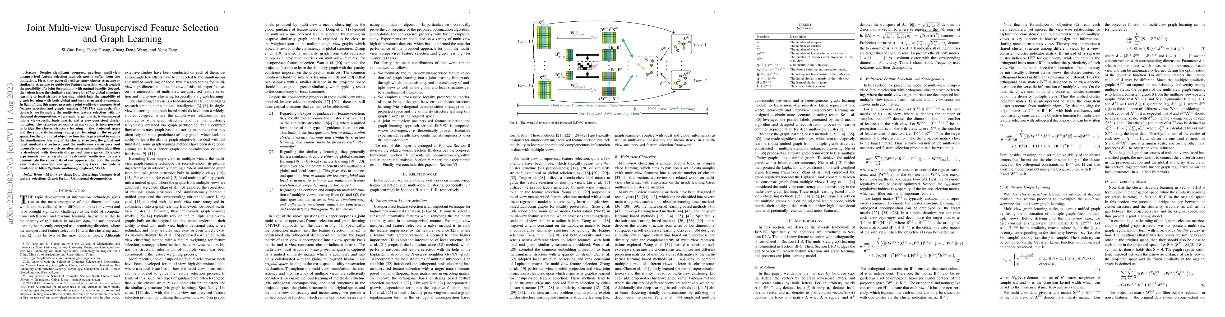 Thumbnail for Joint Multi-view Unsupervised Feature Selection and Graph Learning