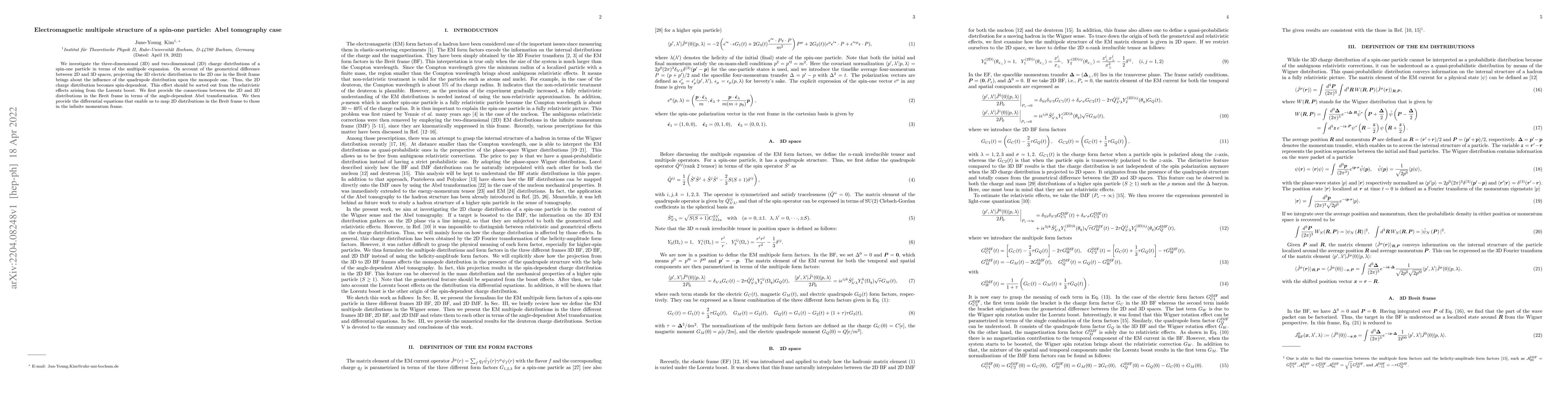 Thumbnail for Electromagnetic multipole structure of a spin-one particle: Abel
  tomography case