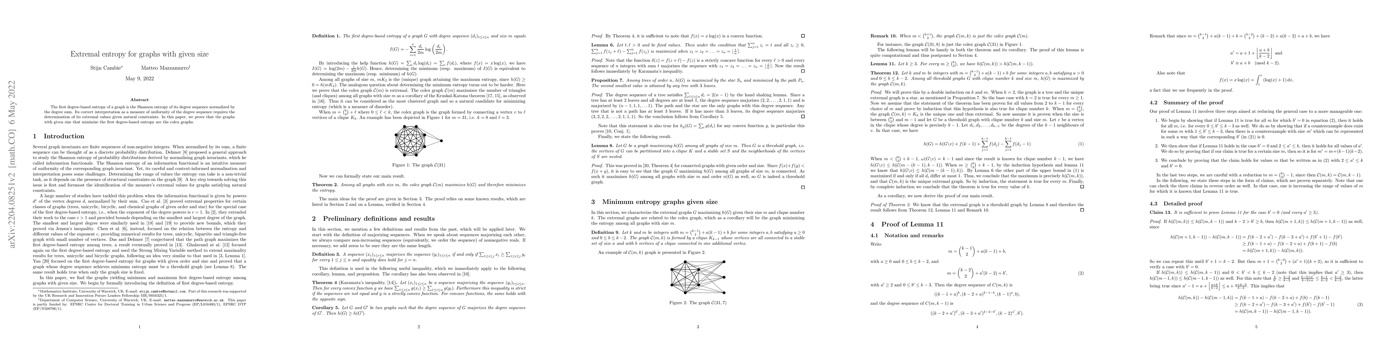 Thumbnail for Extremal entropy for graphs with given size