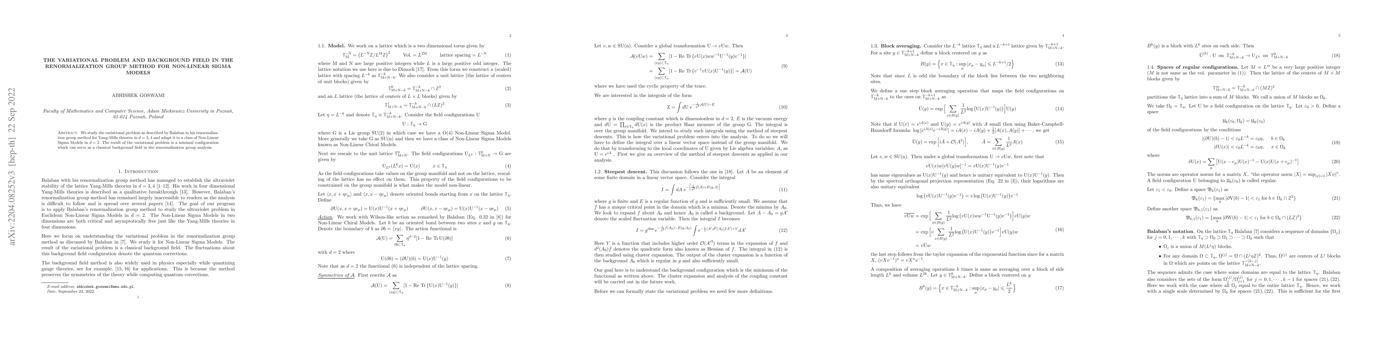 Thumbnail for The Variational Problem and Background Field in the Renormalization
  Group Method for Non-Linear Sigma Models