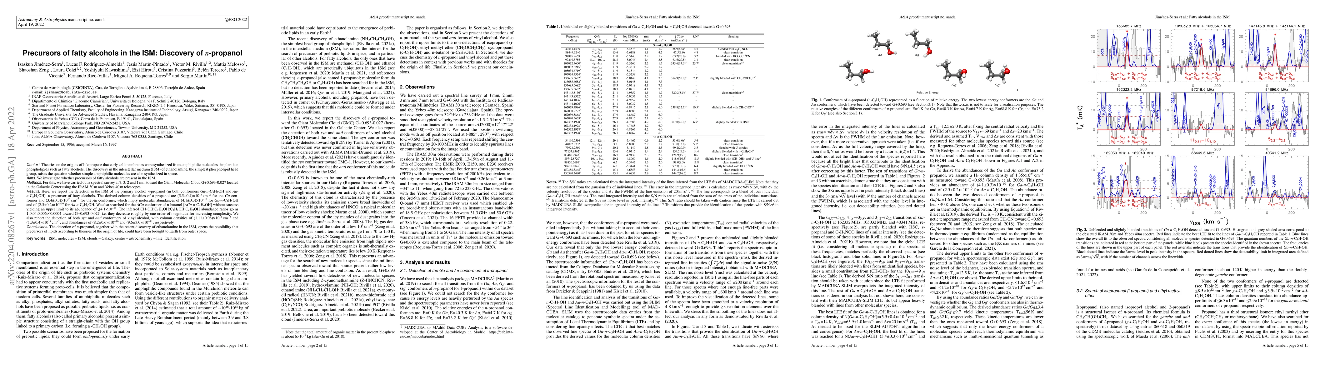 Thumbnail for Precursors of fatty alcohols in the ISM: Discovery of n-propanol