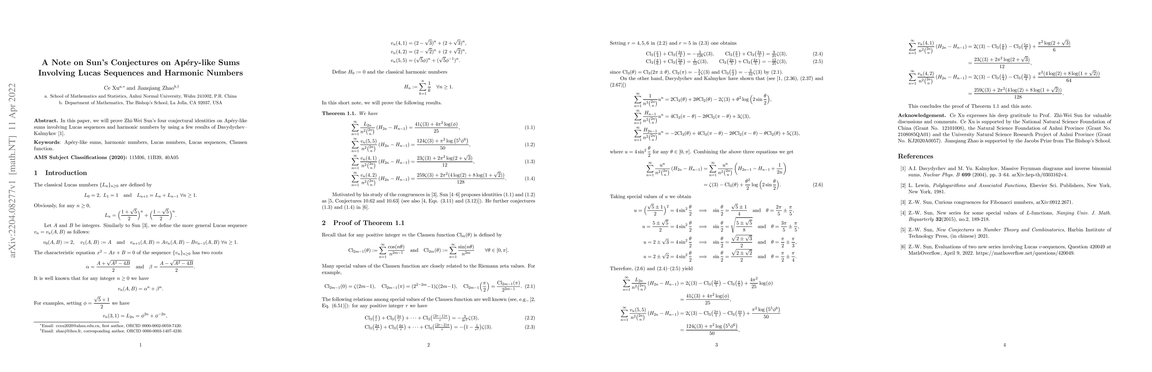 Thumbnail for A Note on Sun's Conjectures on Ap\'ery-like Sums Involving Lucas
  Sequences and Harmonic Numbers