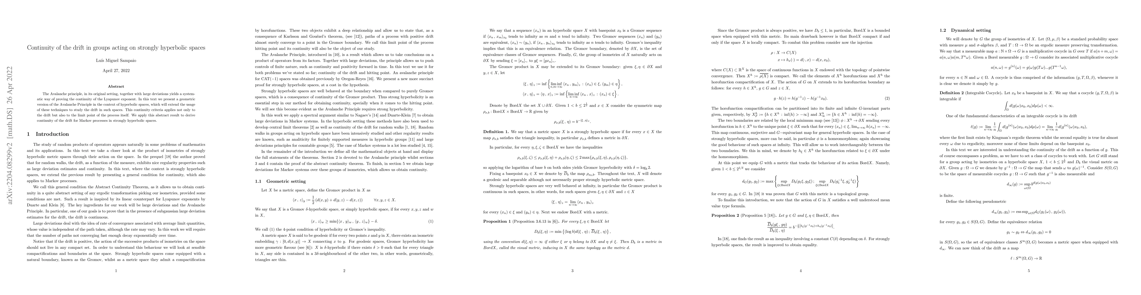 Thumbnail for Continuity of the drift in groups acting on strongly hyperbolic spaces