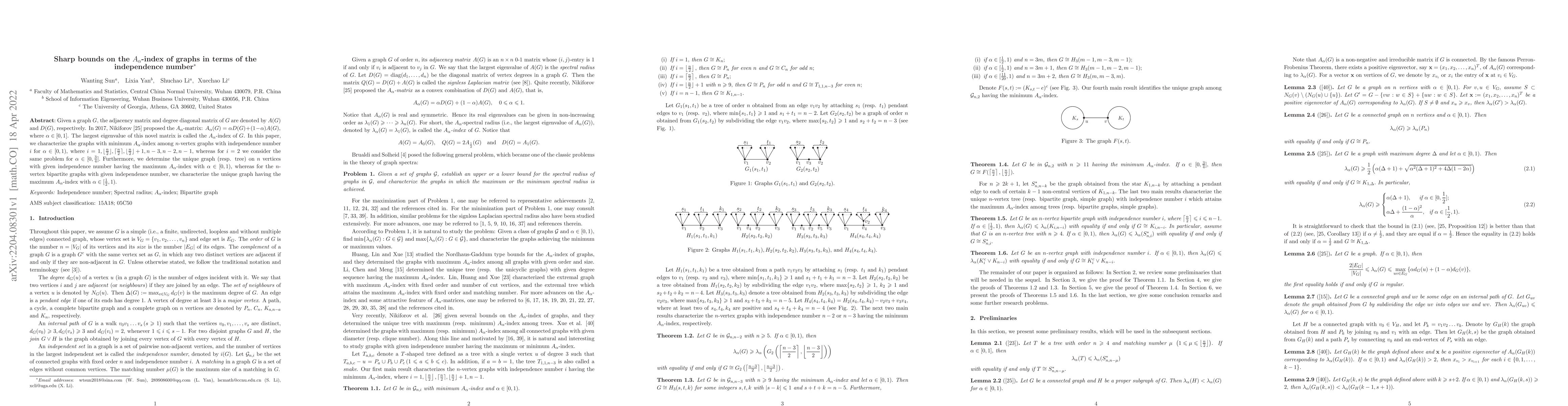 Thumbnail for Sharp bounds on the $A_{\alpha}$-index of graphs in terms of the
  independence number