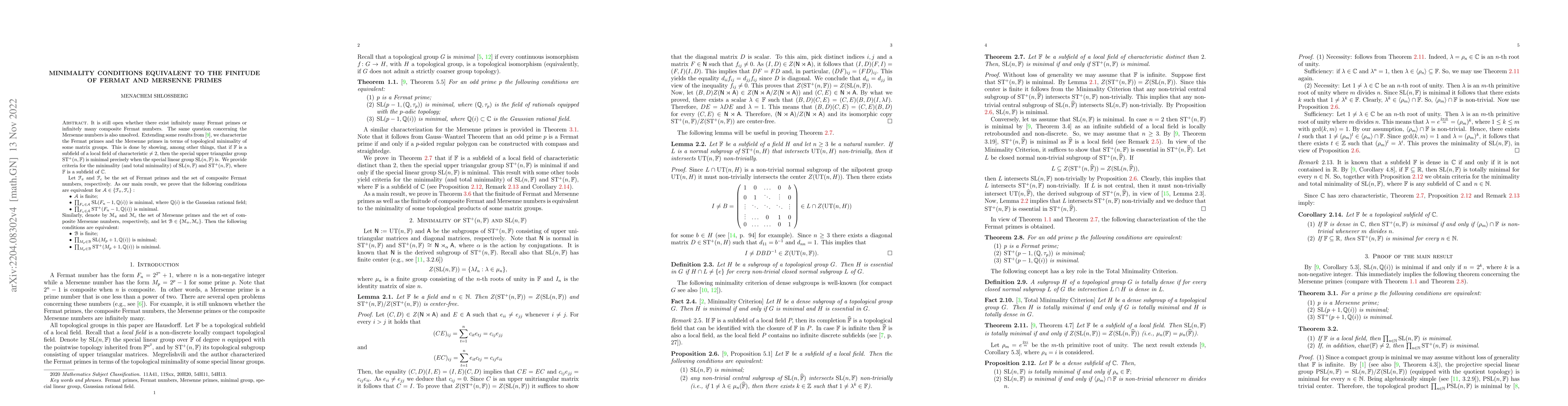 Thumbnail for Minimality conditions equivalent to the finitude of Fermat and Mersenne
  primes