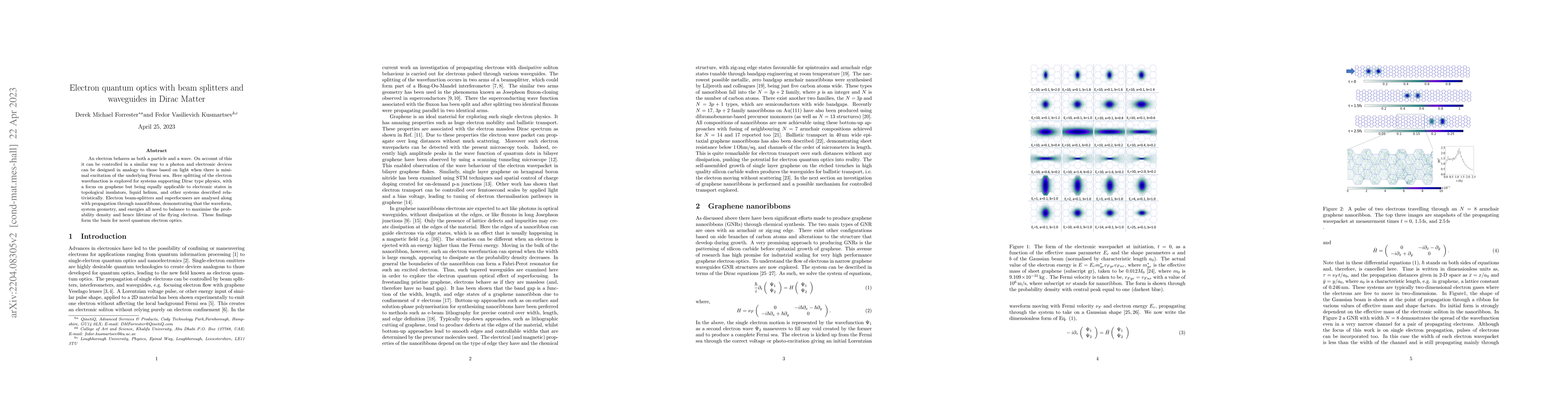 Thumbnail for Electron quantum optics with beam splitters and waveguides in Dirac
  Matter