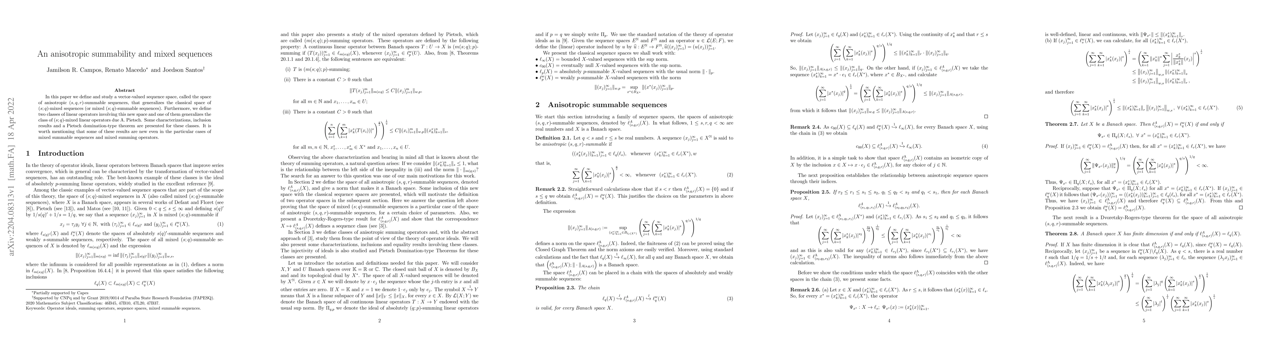 Thumbnail for An anisotropic summability and mixed sequences