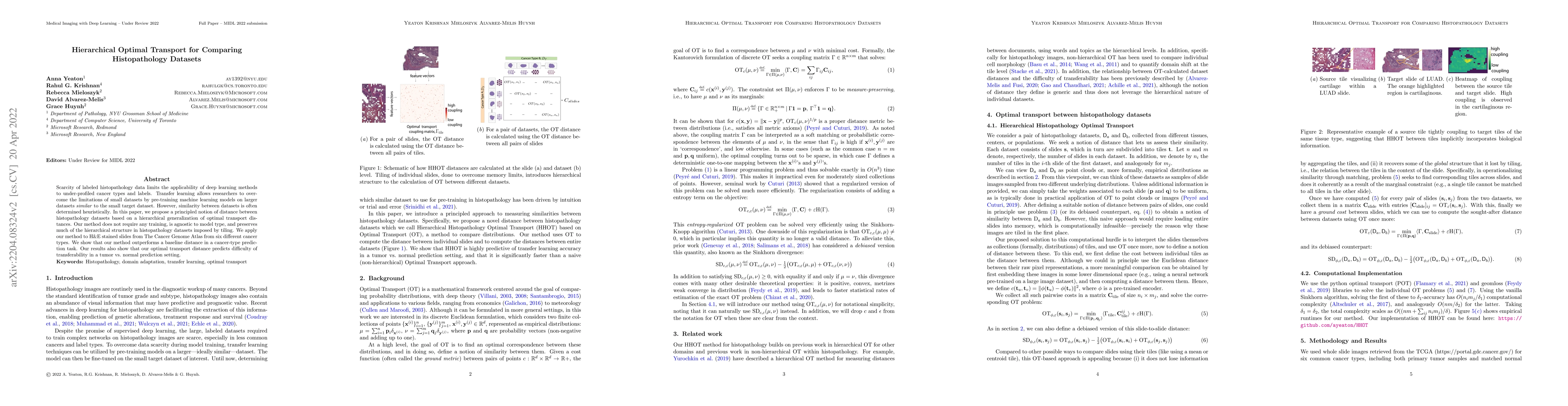 Thumbnail for Hierarchical Optimal Transport for Comparing Histopathology Datasets