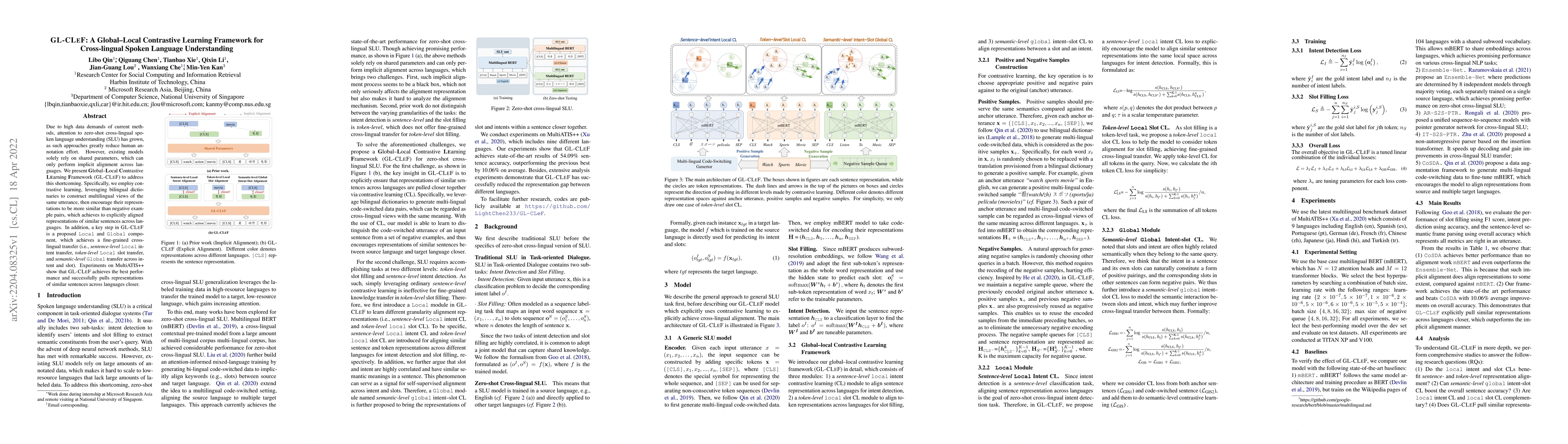 Thumbnail for GL-CLeF: A Global-Local Contrastive Learning Framework for Cross-lingual
  Spoken Language Understanding