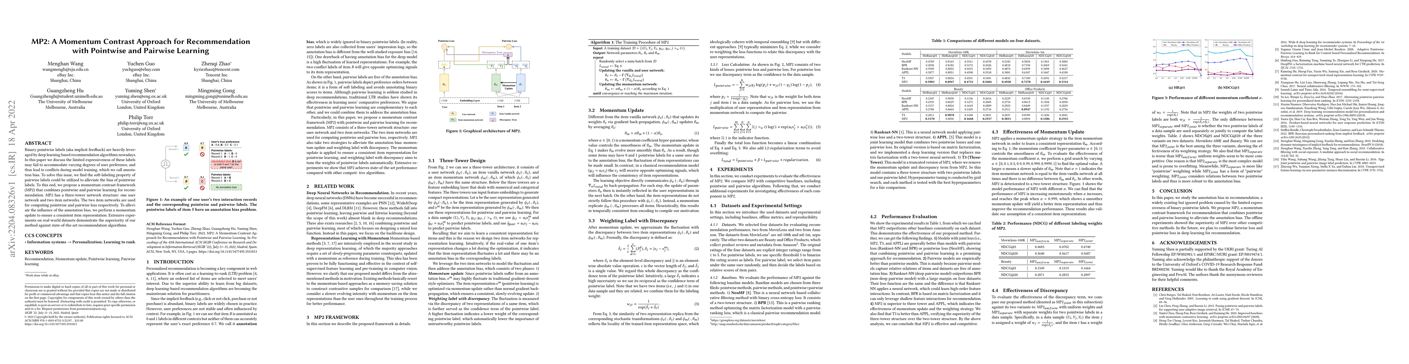 Thumbnail for MP2: A Momentum Contrast Approach for Recommendation with Pointwise and
  Pairwise Learning