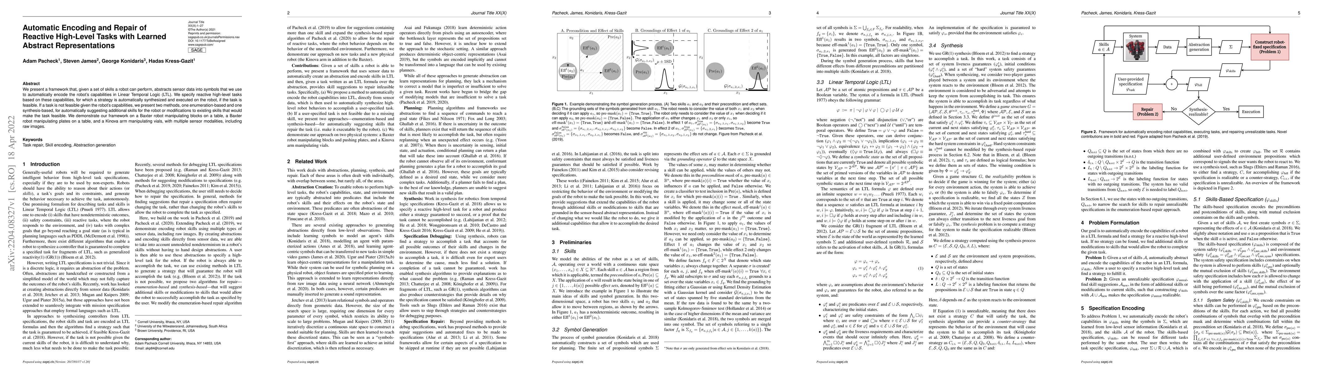 Thumbnail for Automatic Encoding and Repair of Reactive High-Level Tasks with Learned
  Abstract Representations