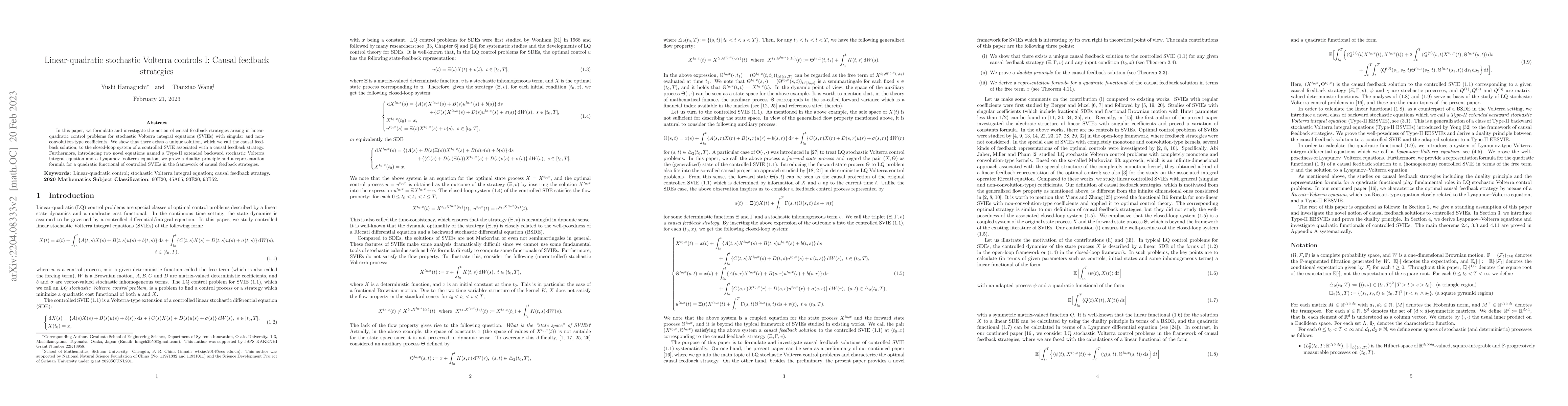 Thumbnail for Linear-quadratic stochastic Volterra controls I: Causal feedback
  strategies