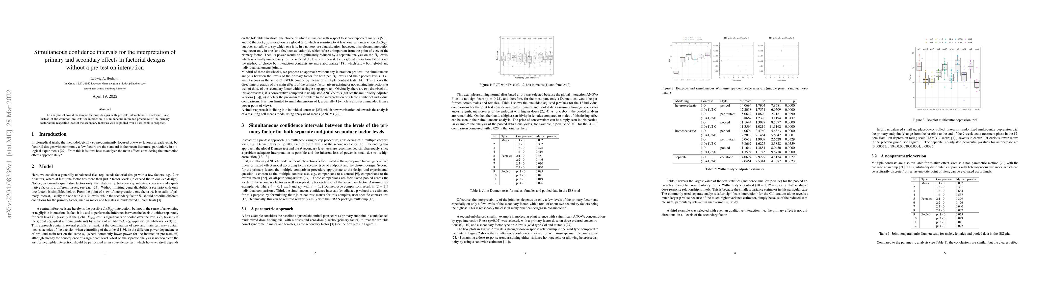 Thumbnail for Simultaneous confidence intervals for the interpretation of primary and
  secondary effects in factorial designs without a pre-test on interaction
