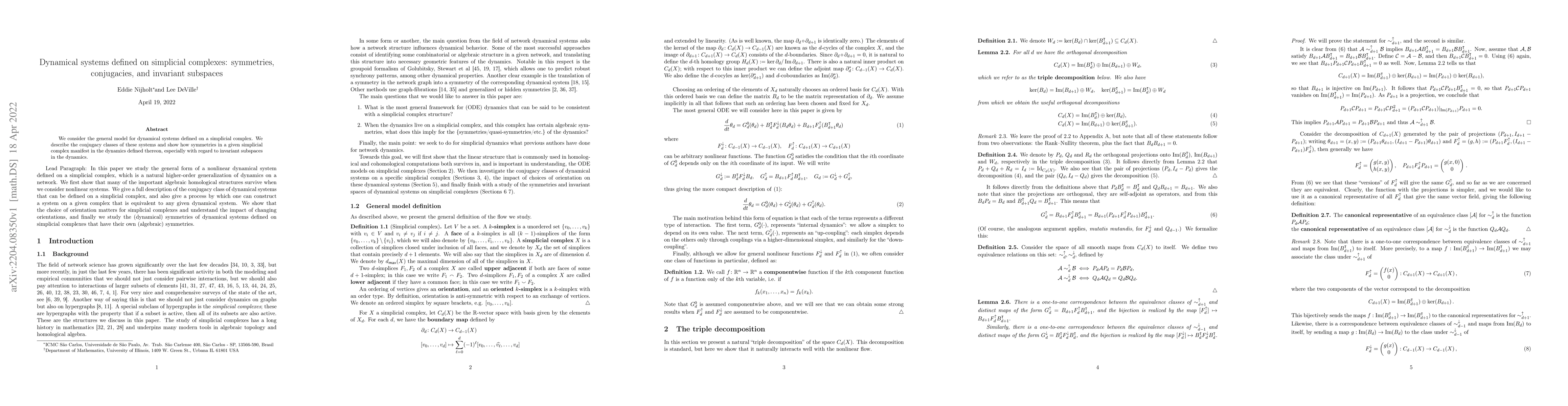 Thumbnail for Dynamical systems defined on simplicial complexes: symmetries,
  conjugacies, and invariant subspaces
