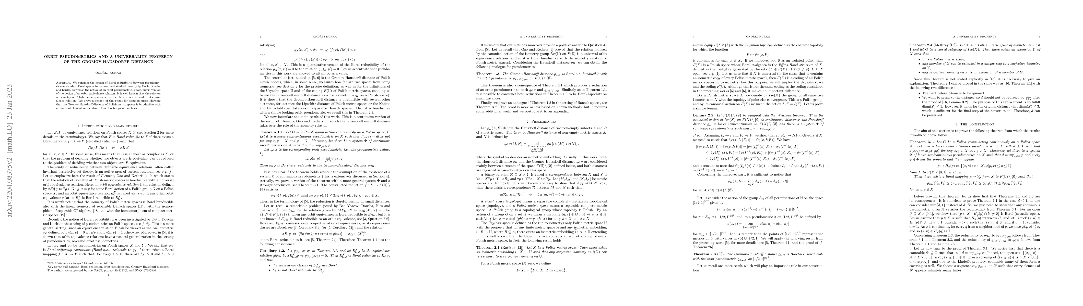 Thumbnail for Orbit pseudometrics and a universality property of the Gromov-Hausdorff
  distance