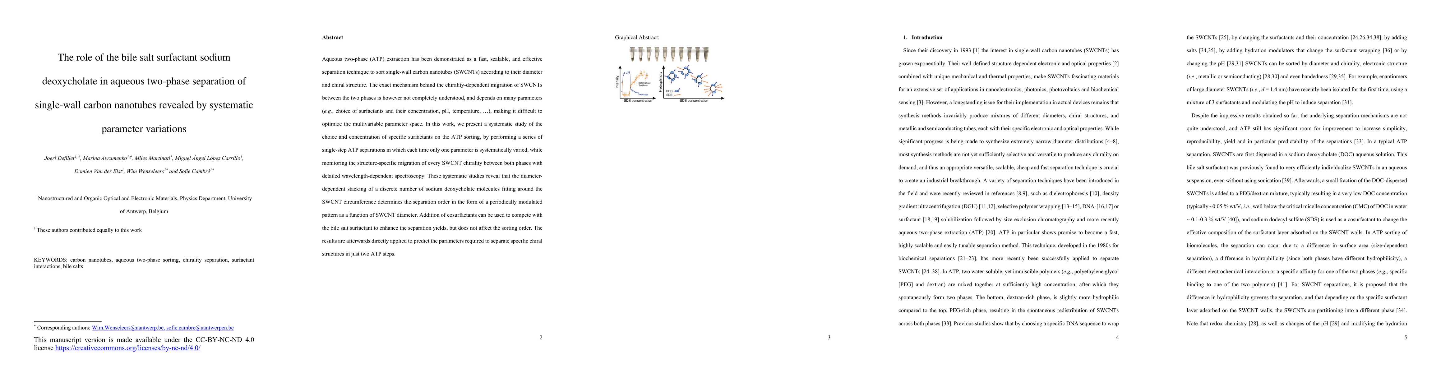 Thumbnail for The role of the bile salt surfactant sodium deoxycholate in aqueous
  two-phase separation of single-wall carbon nanotubes revealed by systematic
  parameter variations