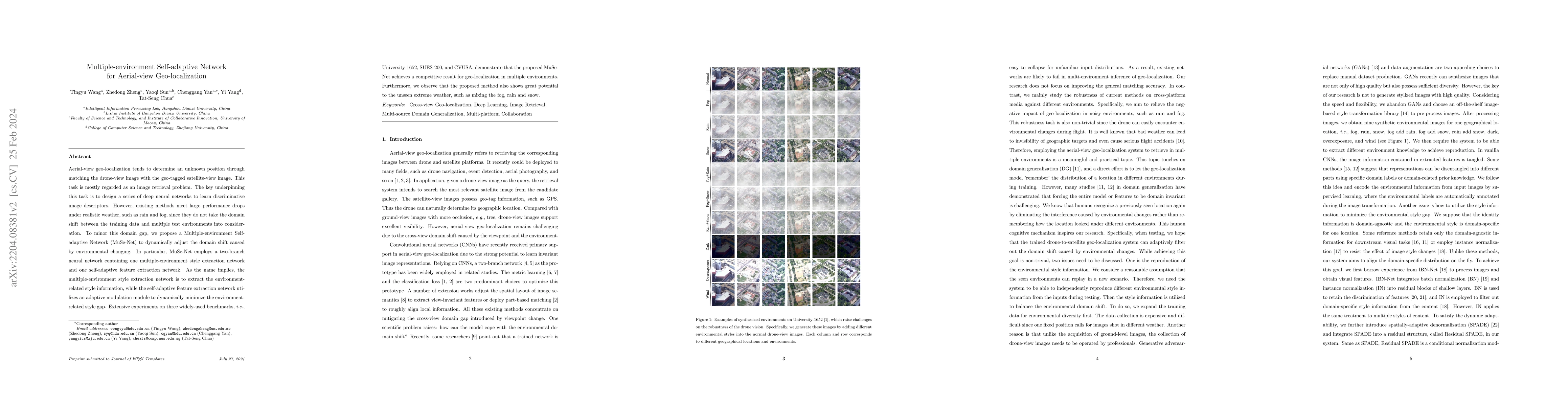 Thumbnail for Multiple-environment Self-adaptive Network for Aerial-view
  Geo-localization