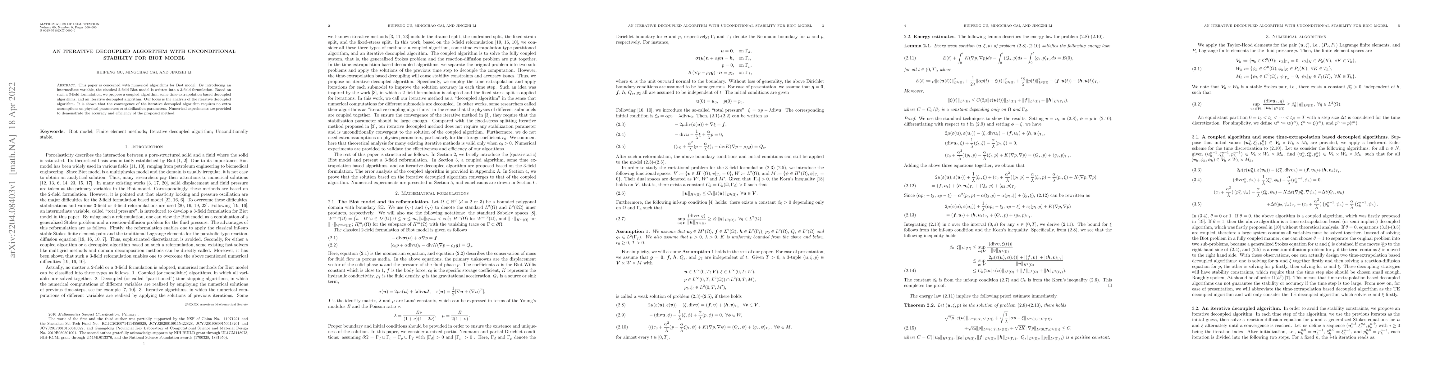 Thumbnail for An Iterative Decoupled Algorithm with Unconditional Stability for Biot
  Model