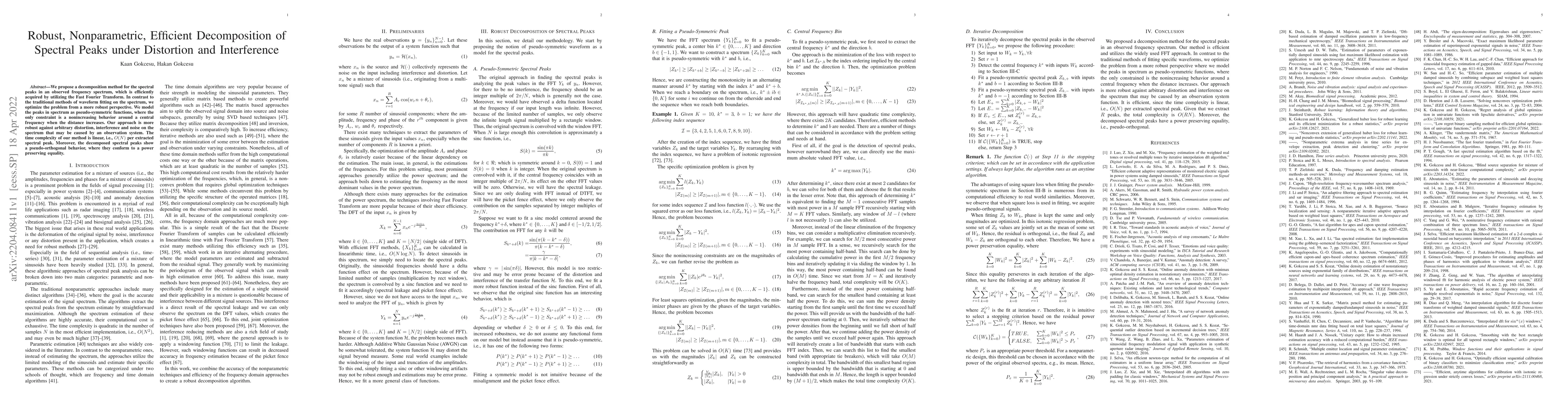 Thumbnail for Robust, Nonparametric, Efficient Decomposition of Spectral Peaks under
  Distortion and Interference
