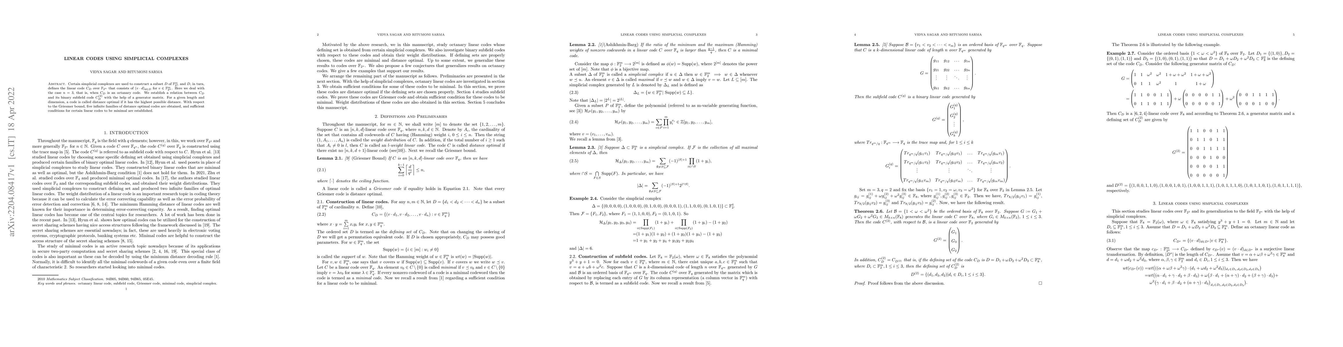 Thumbnail for Linear codes using simplicial complexes