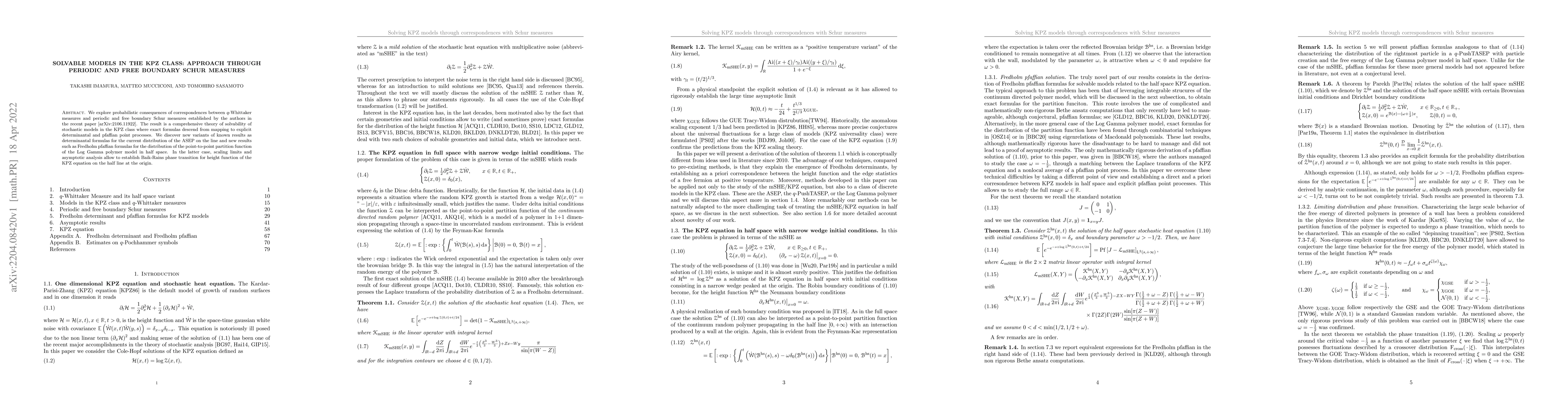 Thumbnail for Solvable models in the KPZ class: approach through periodic and free
  boundary Schur measures