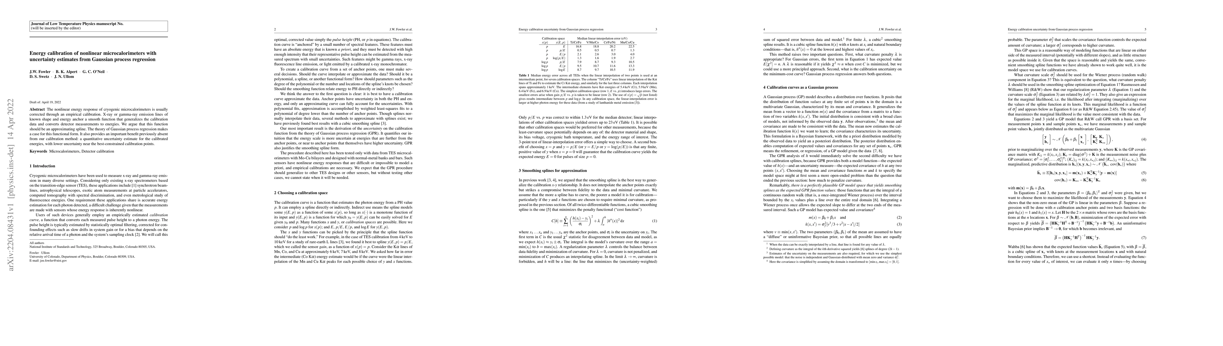 Thumbnail for Energy calibration of nonlinear microcalorimeters with uncertainty
  estimates from Gaussian process regression