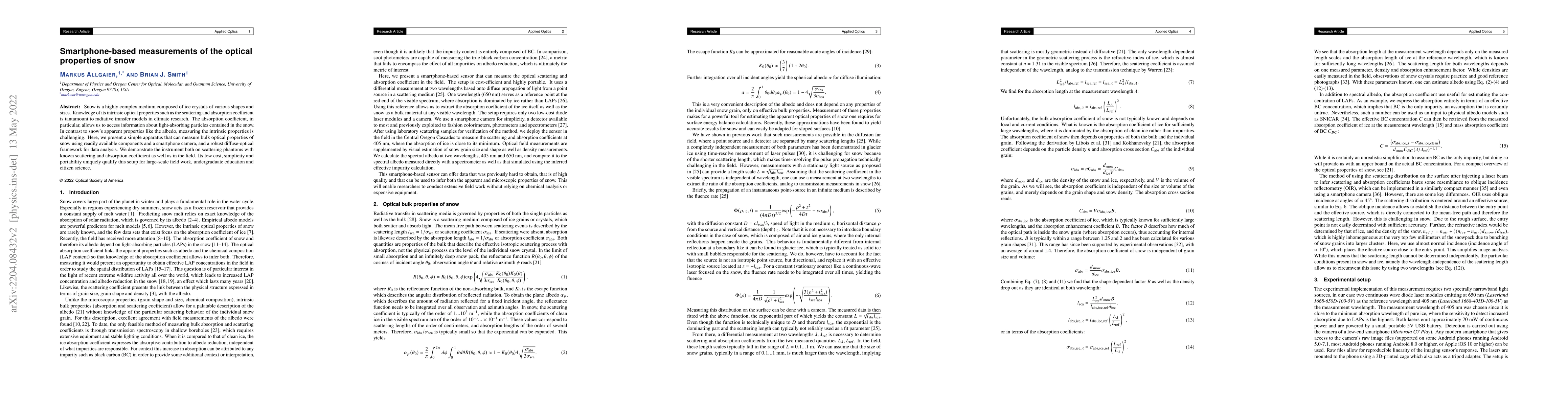 Thumbnail for Smartphone-based measurements of the optical properties of snow