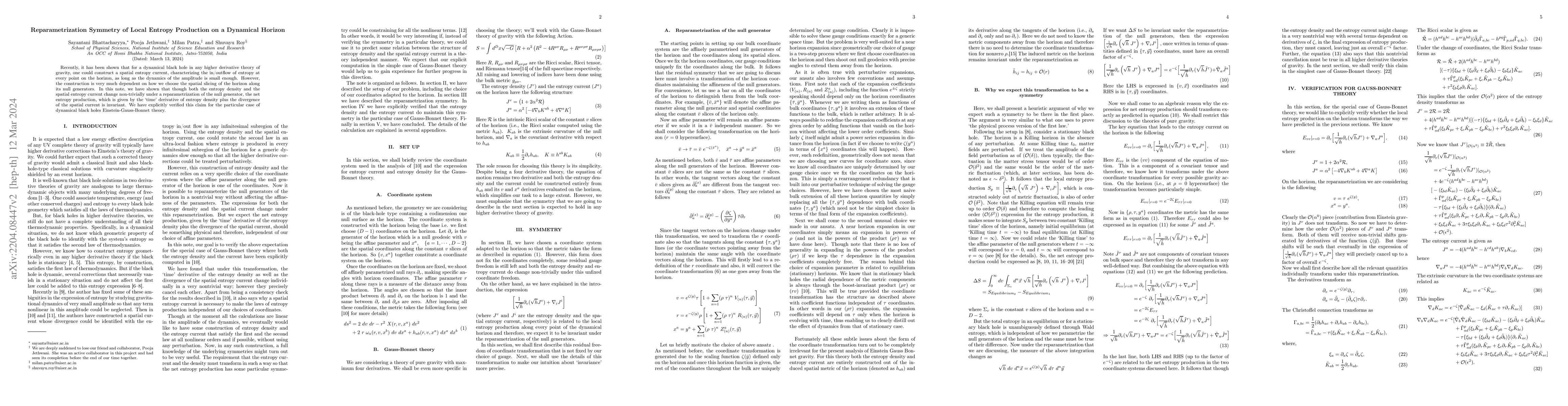 Thumbnail for Reparametrization Symmetry of Local Entropy Production on a Dynamical
  Horizon
