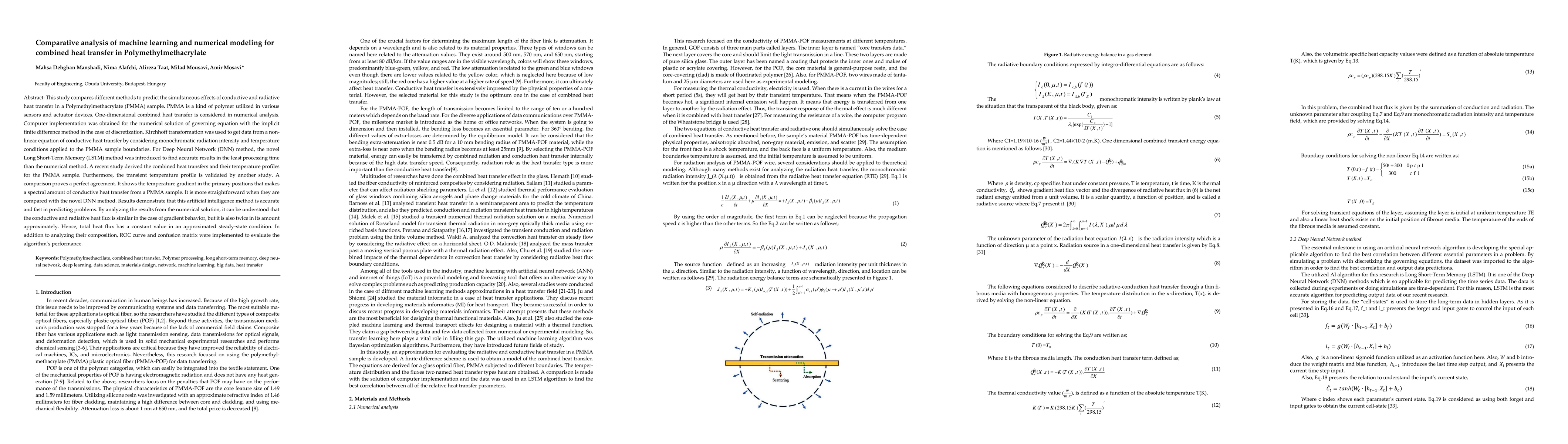 Thumbnail for Comparative analysis of machine learning and numerical modeling for
  combined heat transfer in Polymethylmethacrylate