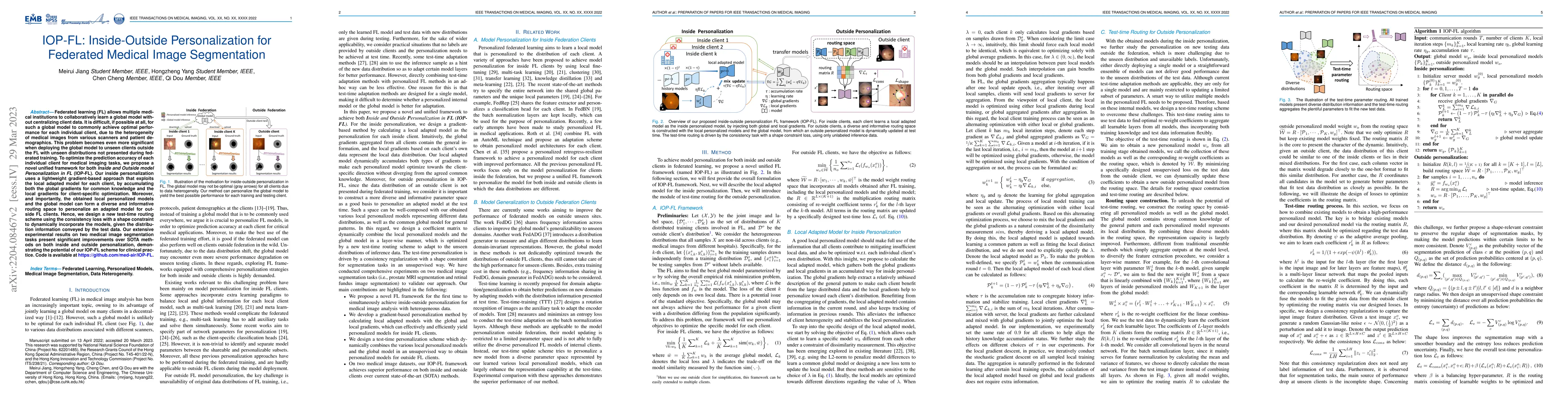 Thumbnail for IOP-FL: Inside-Outside Personalization for Federated Medical Image
  Segmentation