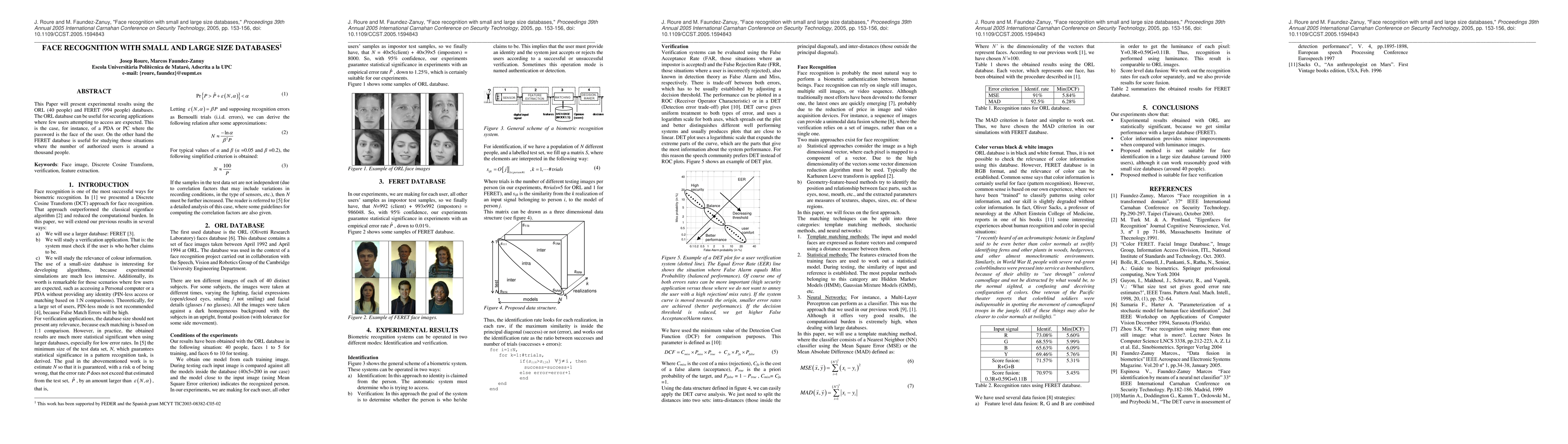 Thumbnail for Face recognition with small and large size databases