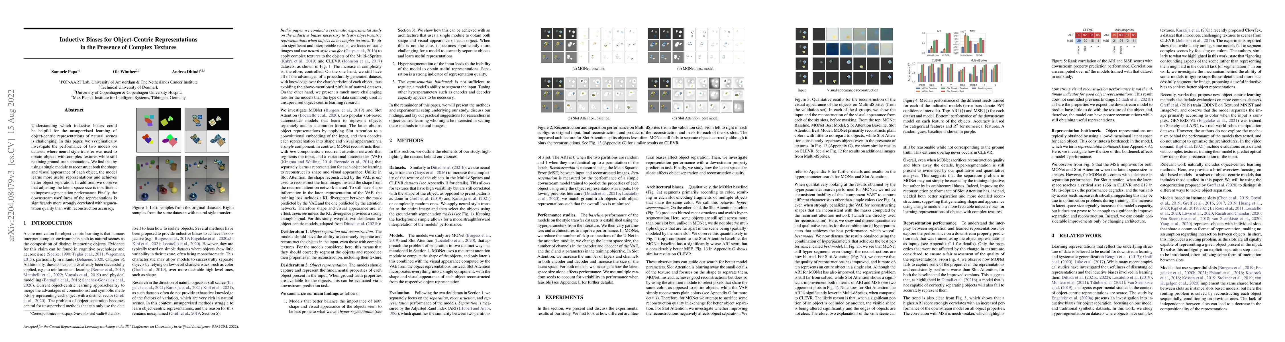 Thumbnail for Inductive Biases for Object-Centric Representations in the Presence of
  Complex Textures