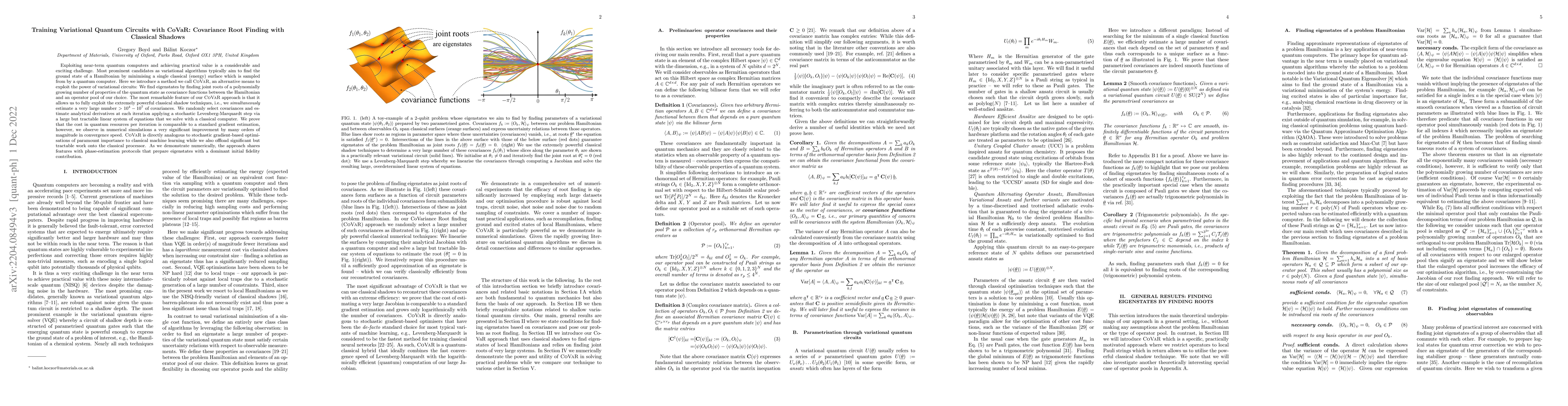 Thumbnail for Training variational quantum circuits with CoVaR: covariance root
  finding with classical shadows
