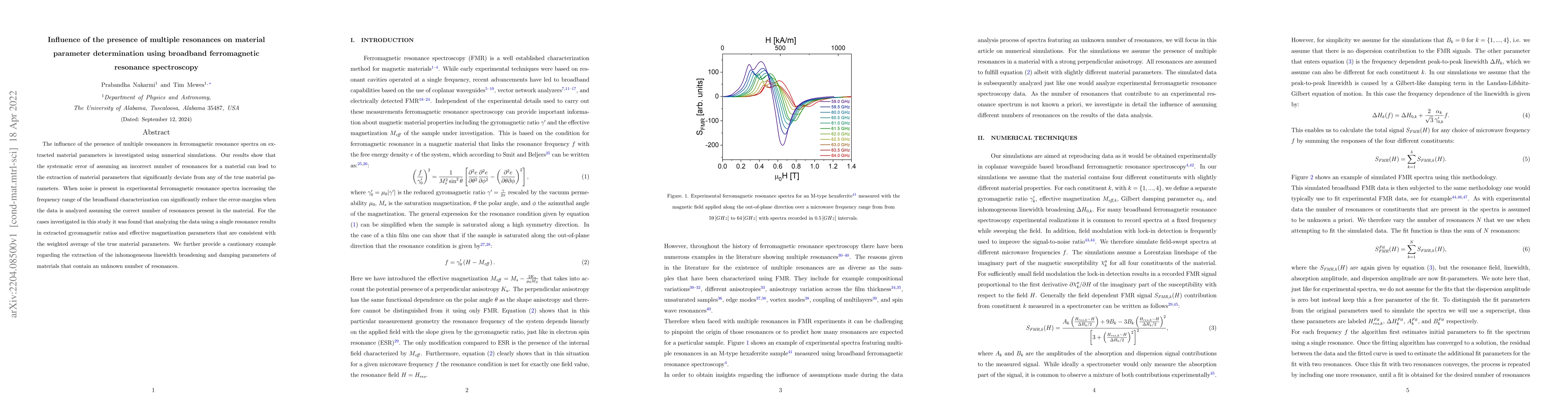 Thumbnail for Influence of the presence of multiple resonances on material parameter
  determination using broadband ferromagnetic resonance spectroscopy