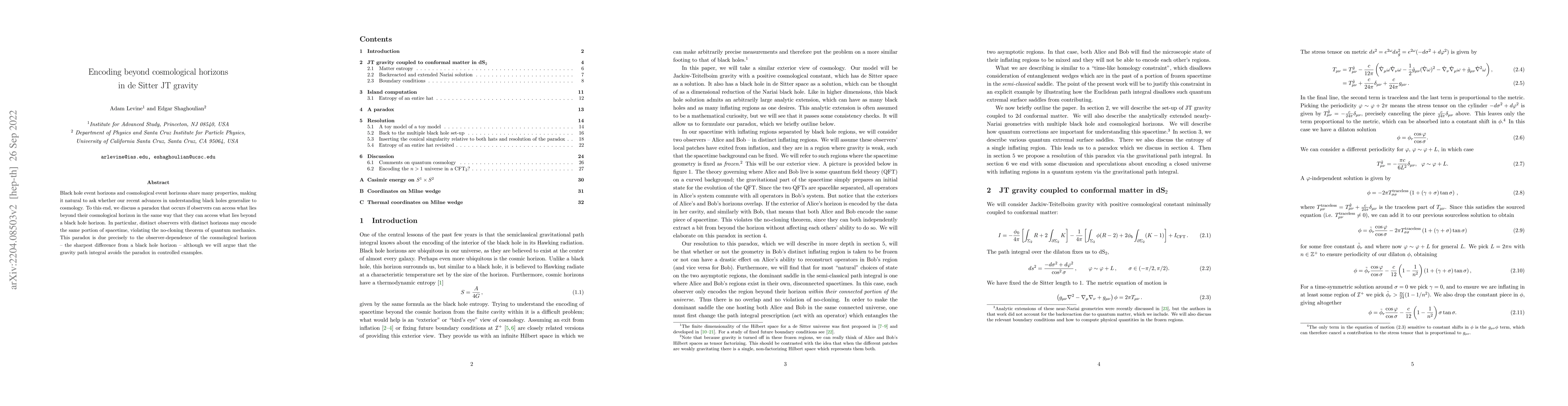 Thumbnail for Encoding beyond cosmological horizons in de Sitter JT gravity