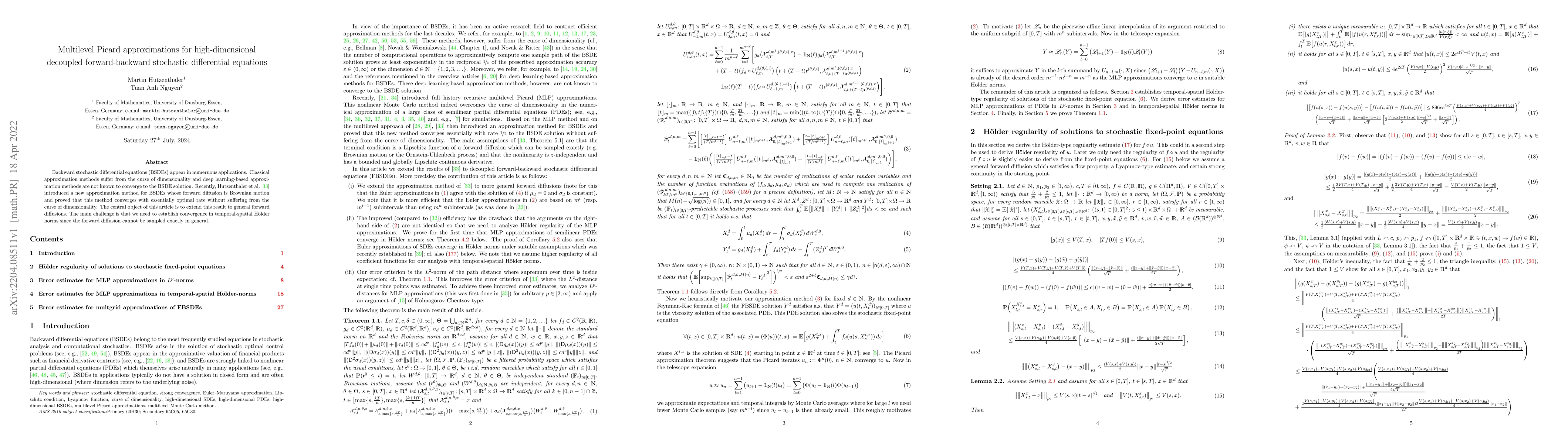 Thumbnail for Multilevel Picard approximations for high-dimensional decoupled
  forward-backward stochastic differential equations