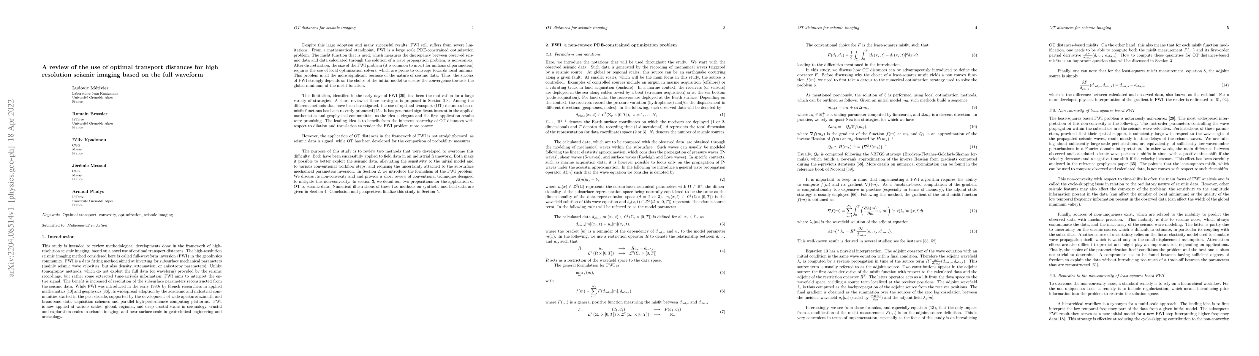 Thumbnail for A review of the use of optimal transport distances for high resolution
  seismic imaging based on the full waveform