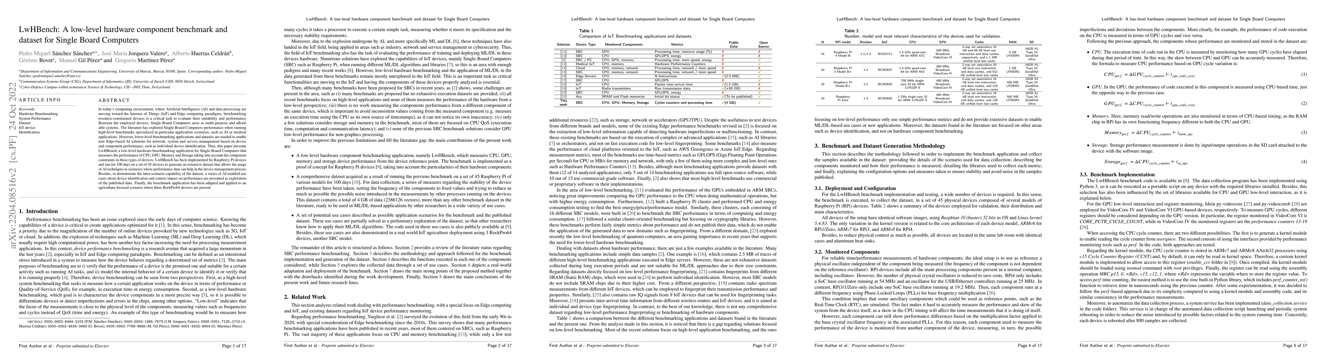 Thumbnail for LwHBench: A low-level hardware component benchmark and dataset for
  Single Board Computers