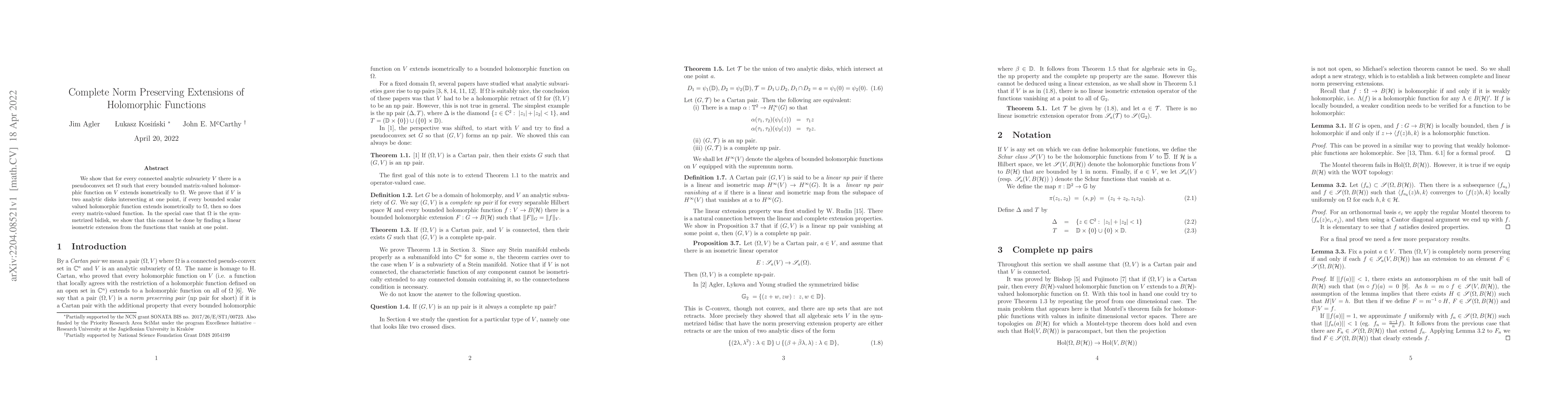Thumbnail for Complete Norm Preserving Extensions of Holomorphic Functions