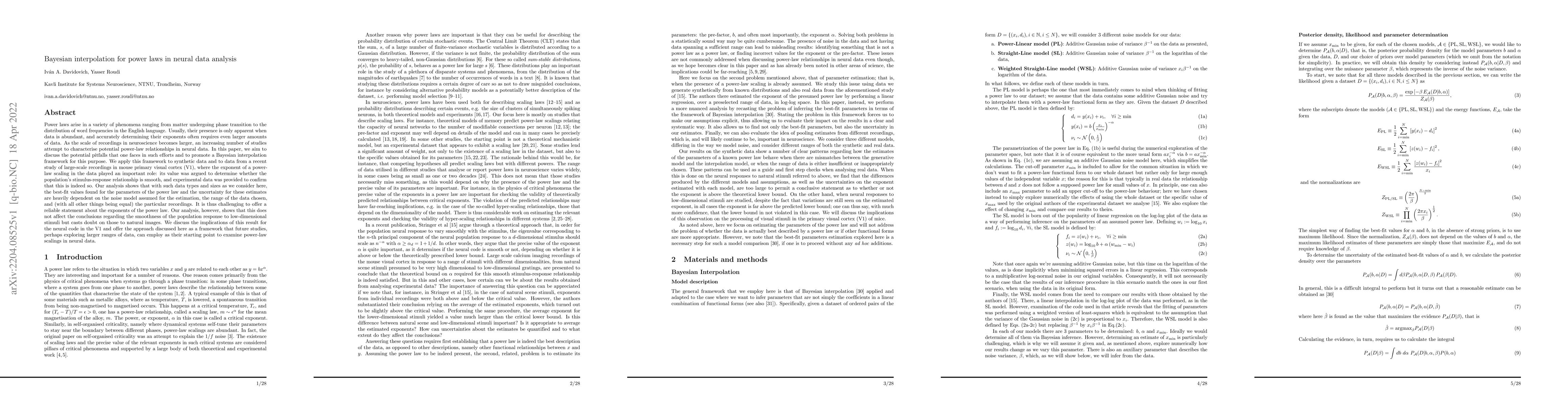 Thumbnail for Bayesian interpolation for power laws in neural data analysis